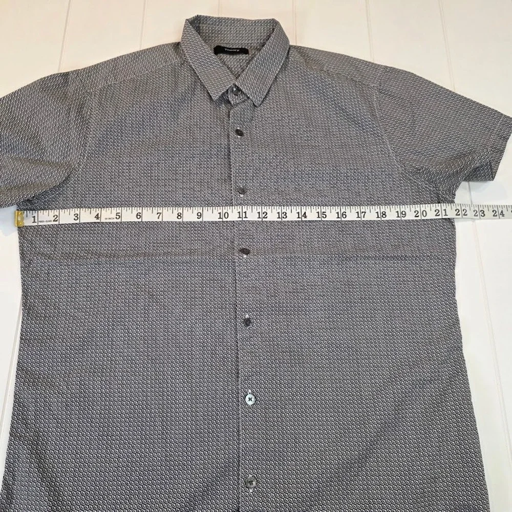 Theory Men's Medium Zack S Shirt Black White Geometric Corner Print Short Sleeve